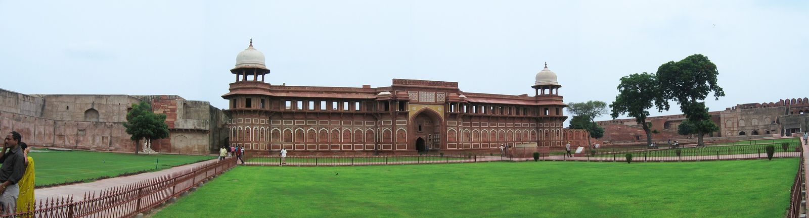 The red sandstone facade of the Jahangiri Mahal inside Agra Fort