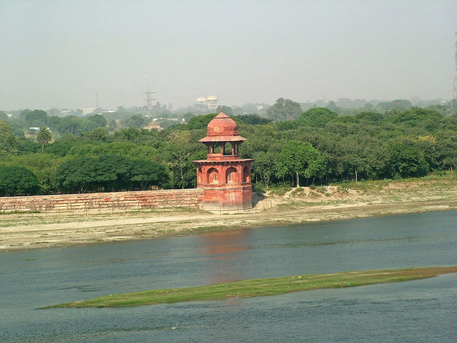 The Yamuna river flowing past the Taj Mahal's river terrace in Agra