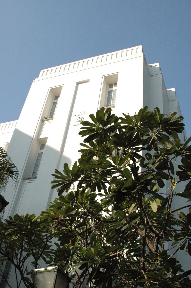 The white colonnaded facade of The Imperial hotel on Janpath, New Delhi