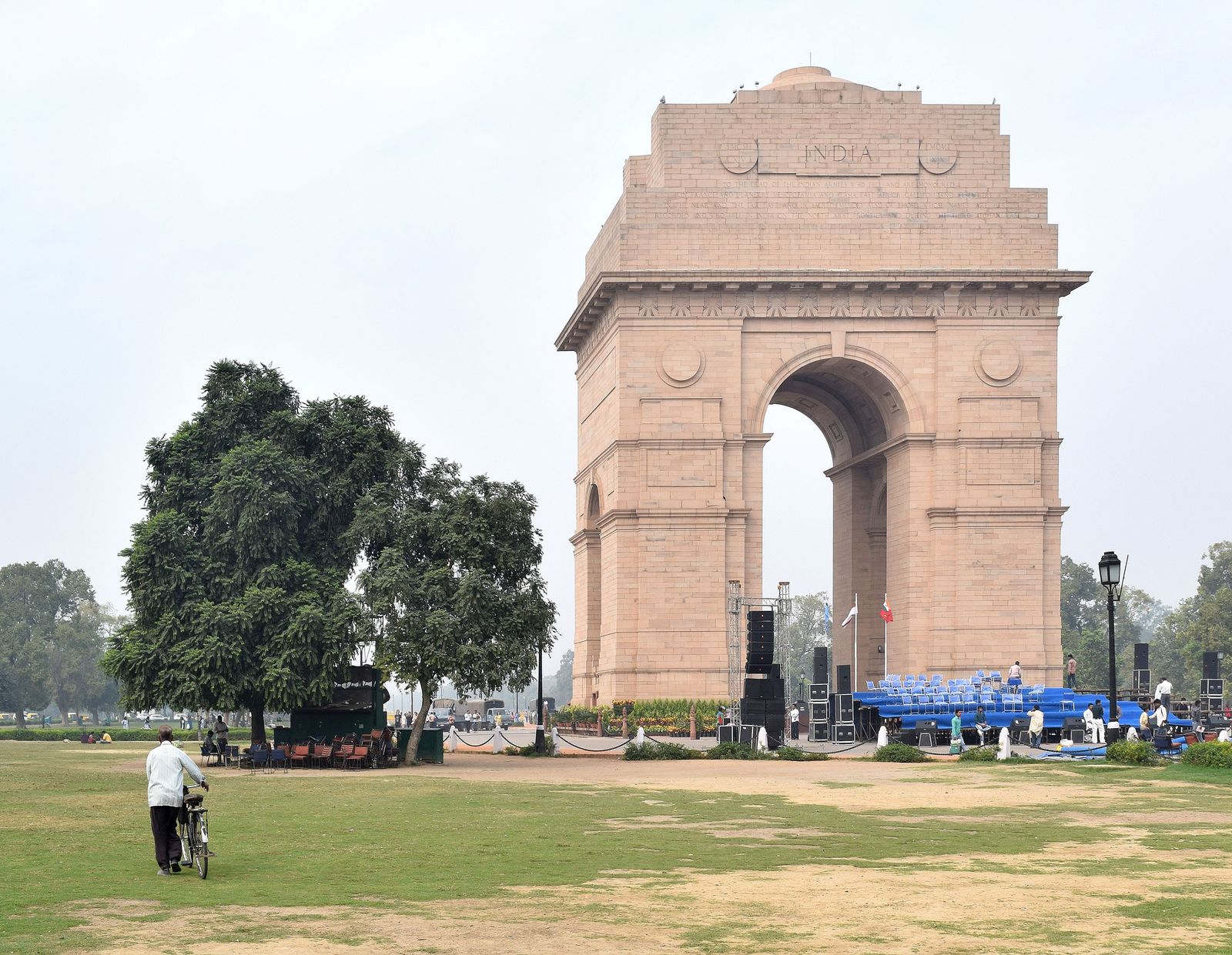 India Gate in New Delhi seen from the west across its lawns