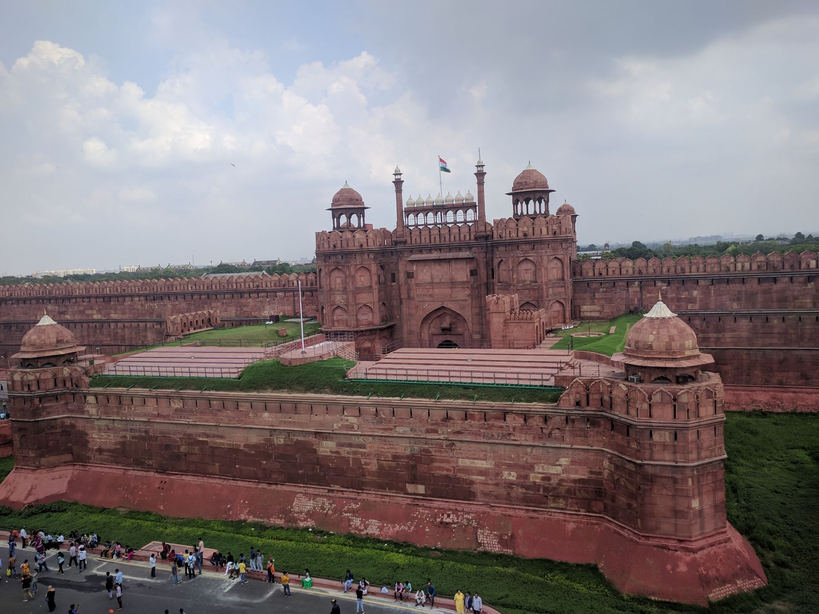 The red sandstone walls and Lahori Gate of the Red Fort in Old Delhi