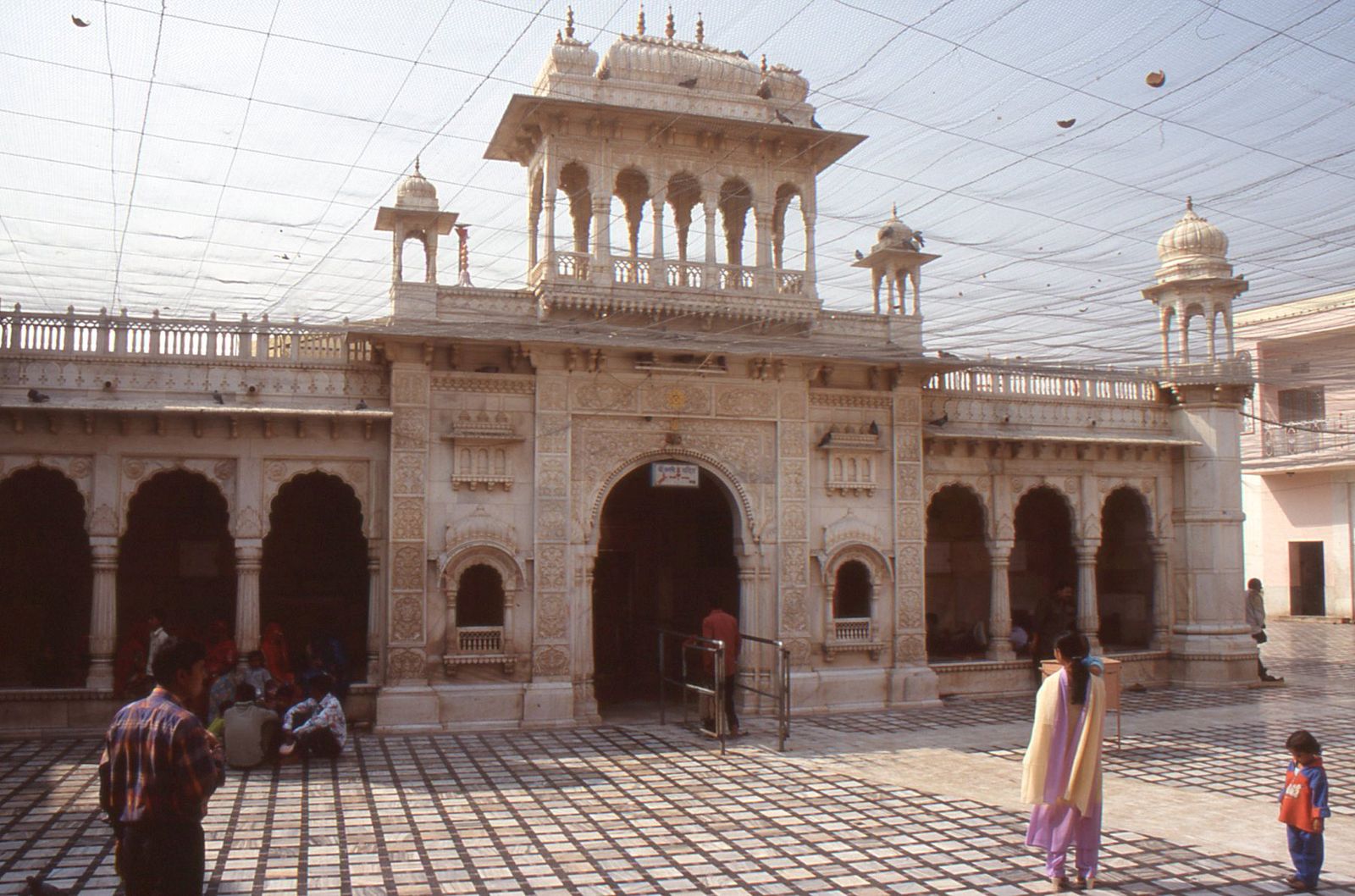The white marble facade of the Karni Mata Temple at Deshnoke, near Bikaner