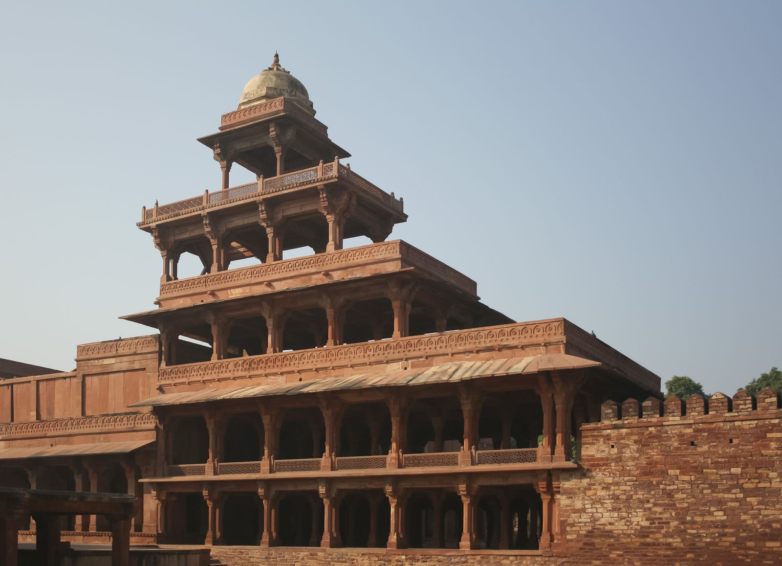 The five-storey open pillared pavilion of the Panch Mahal at Fatehpur Sikri