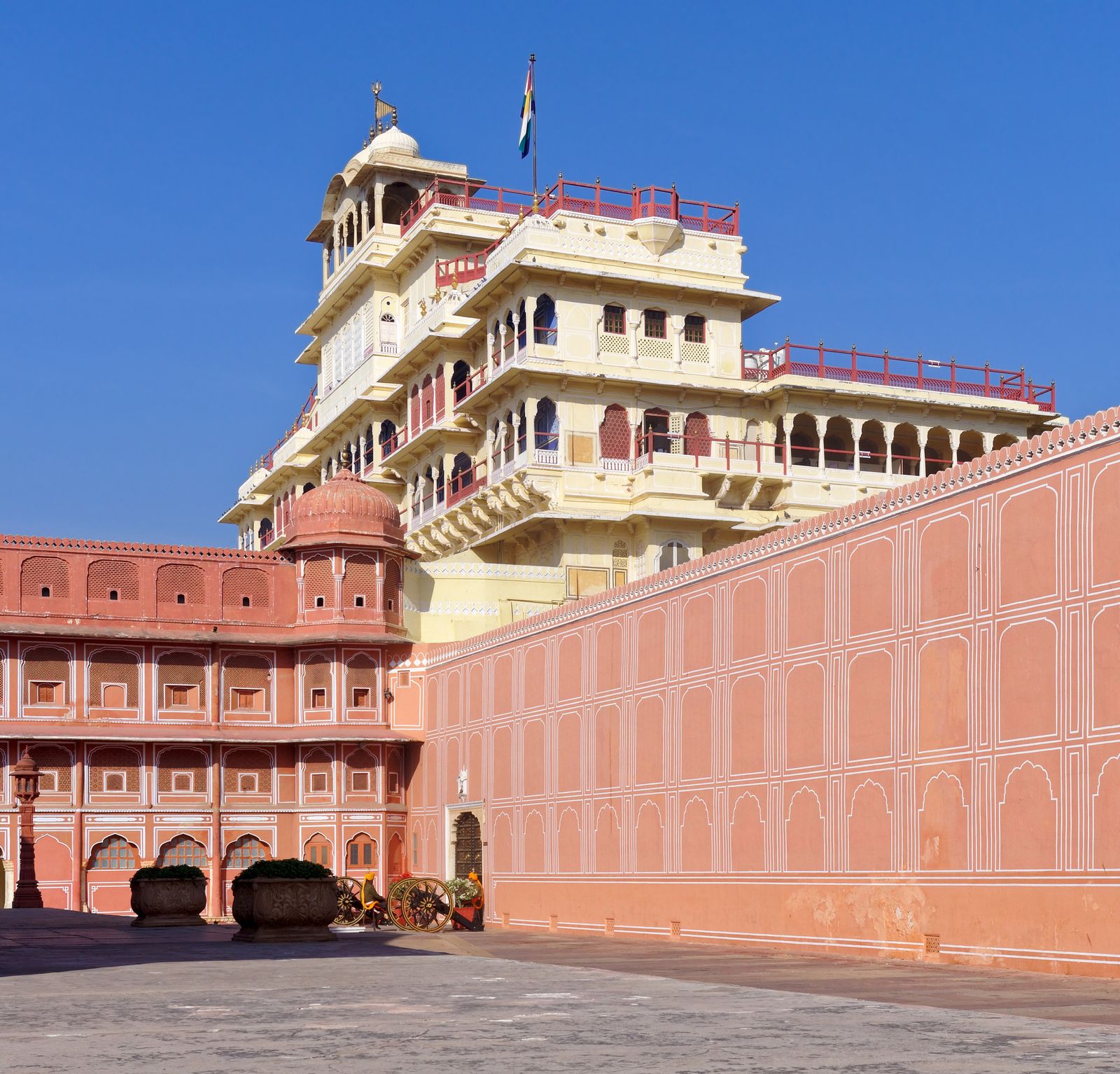 The tiered facade of Chandra Mahal at the City Palace in Jaipur
