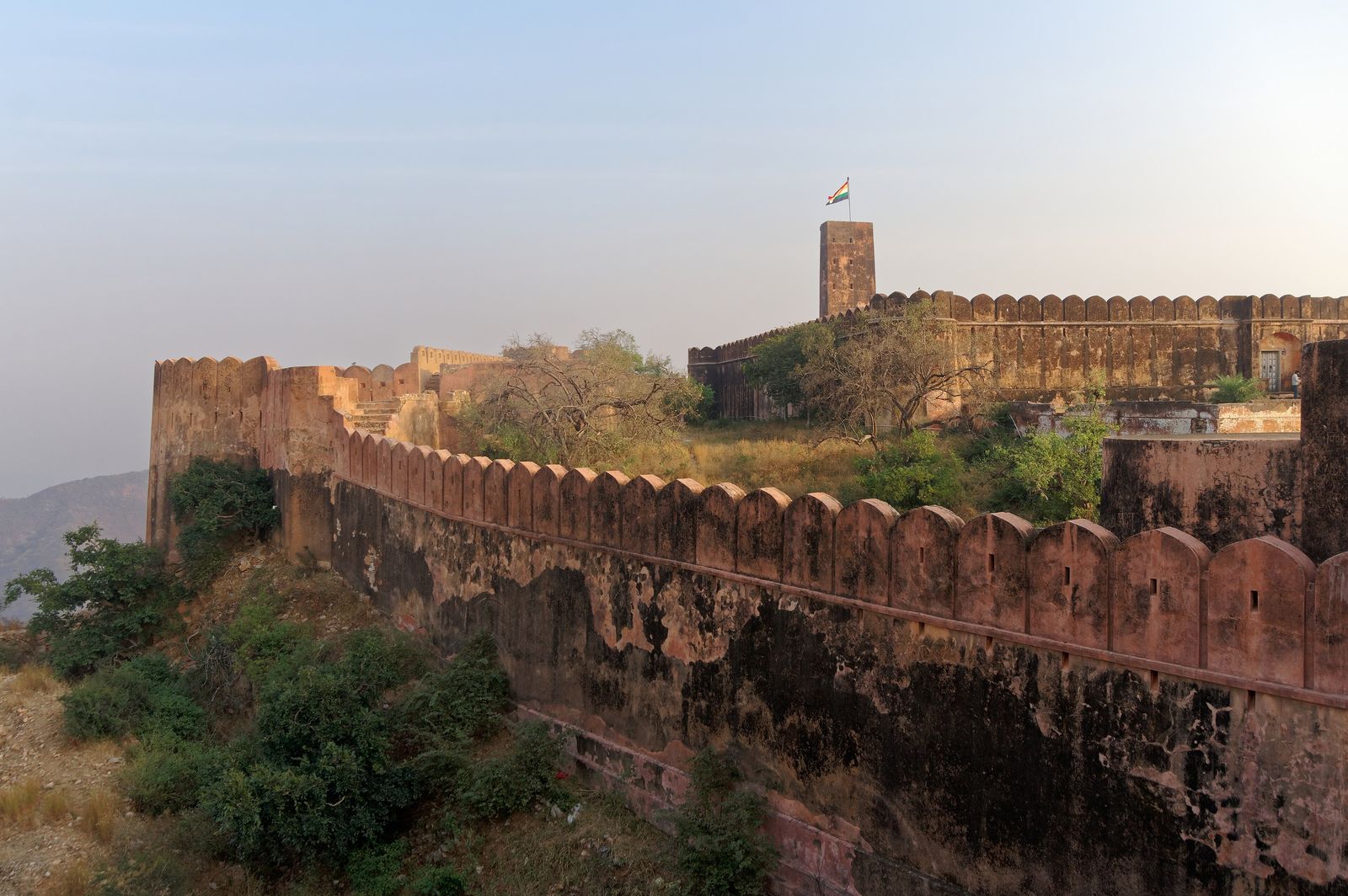 Fort walls running along the Aravalli ridge near Jaipur