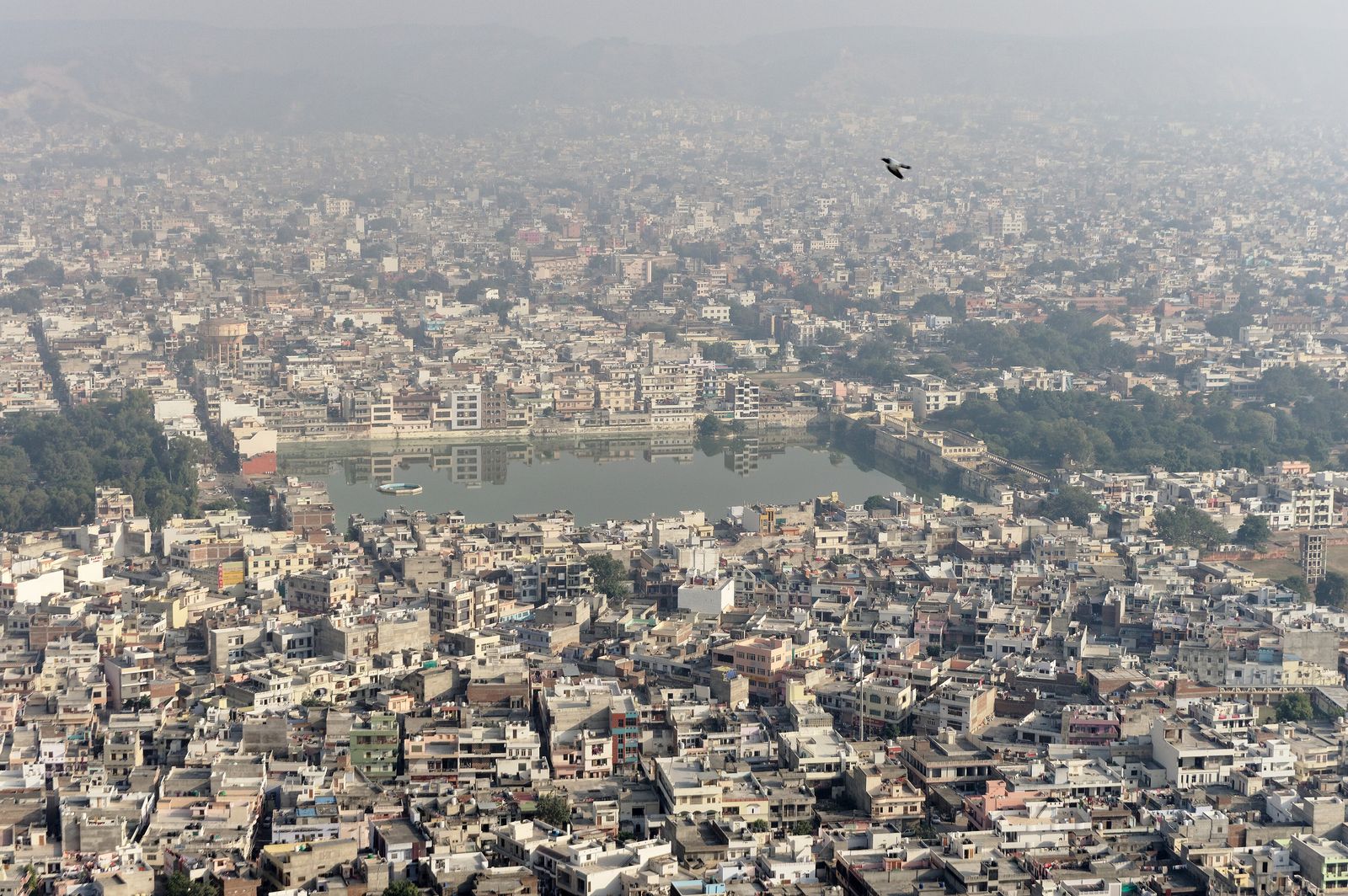 The city of Jaipur spread across the plain below the walls of Nahargarh Fort