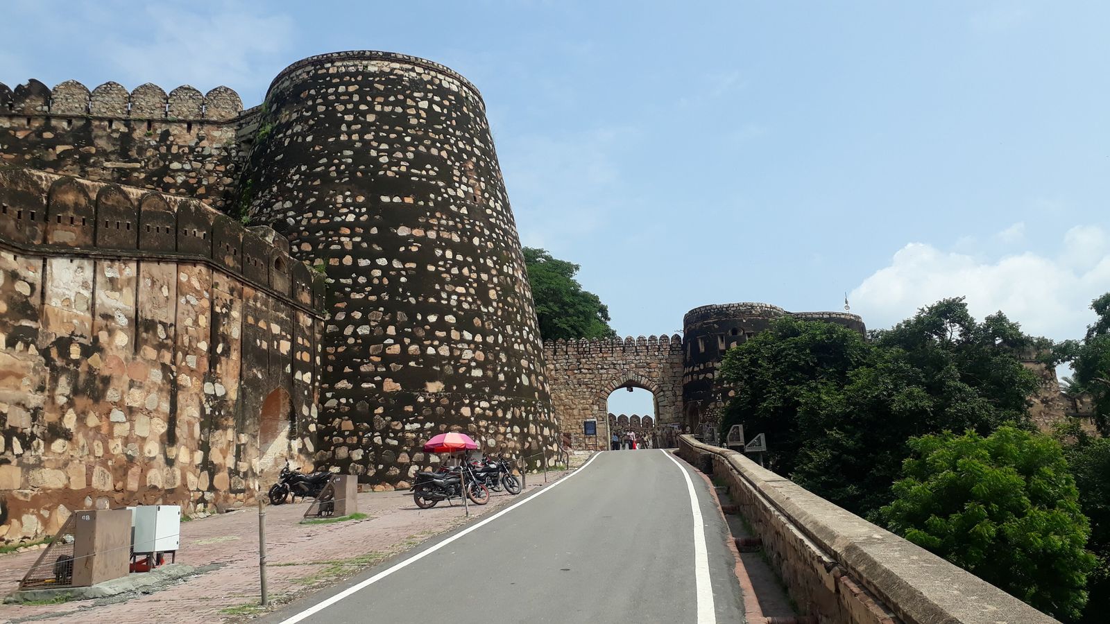 The stone ramparts of Jhansi Fort on its rocky hill above the city of Jhansi