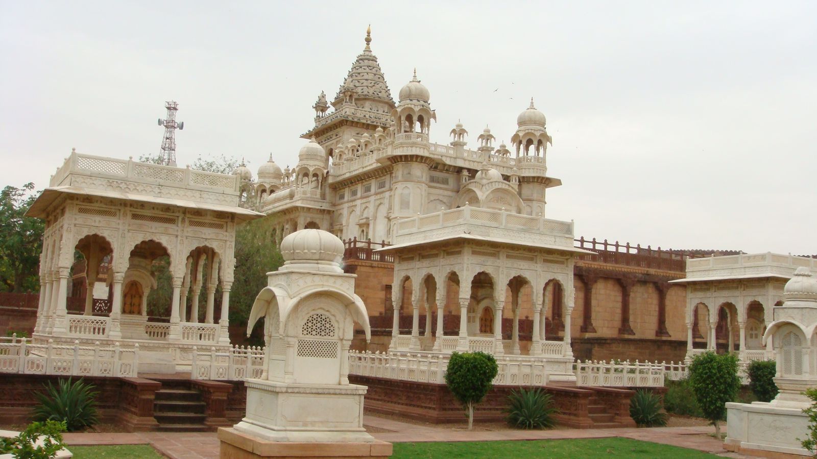 The white marble cenotaph of Jaswant Thada seen from the garden side in Jodhpur