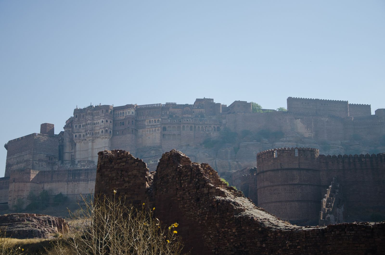 Mehrangarh Fort rising from its sandstone ridge above the plain at Jodhpur