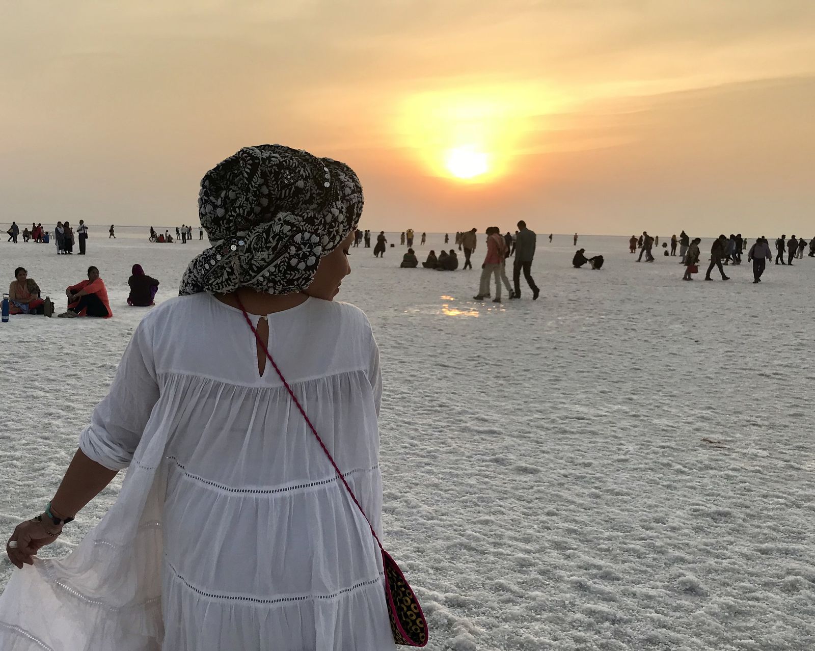 The white salt crust of the Great Rann of Kutch turning pink and lilac at sunset