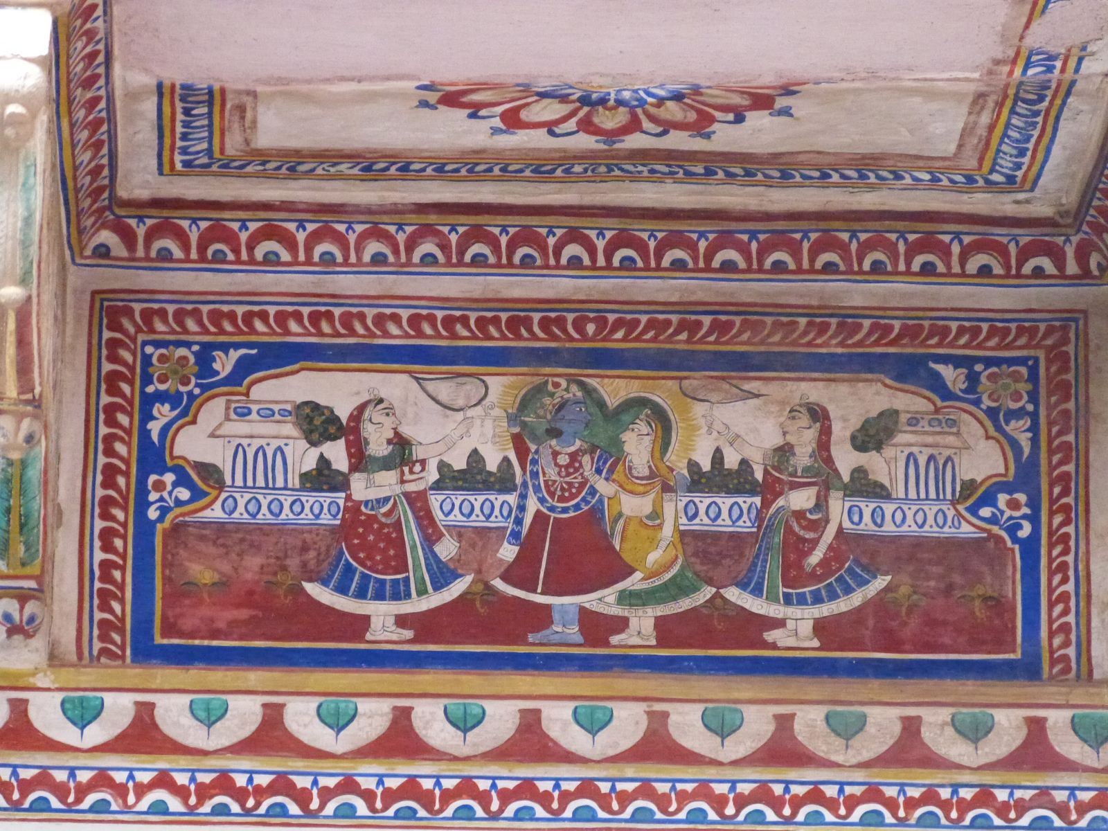 Restored frescoes in the courtyard of the Morarka Haveli Museum in Nawalgarh