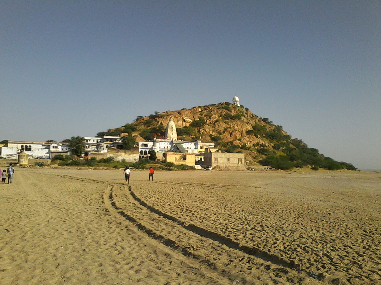 The shallow, shining water and salt flats of Sambhar Lake west of Jaipur
